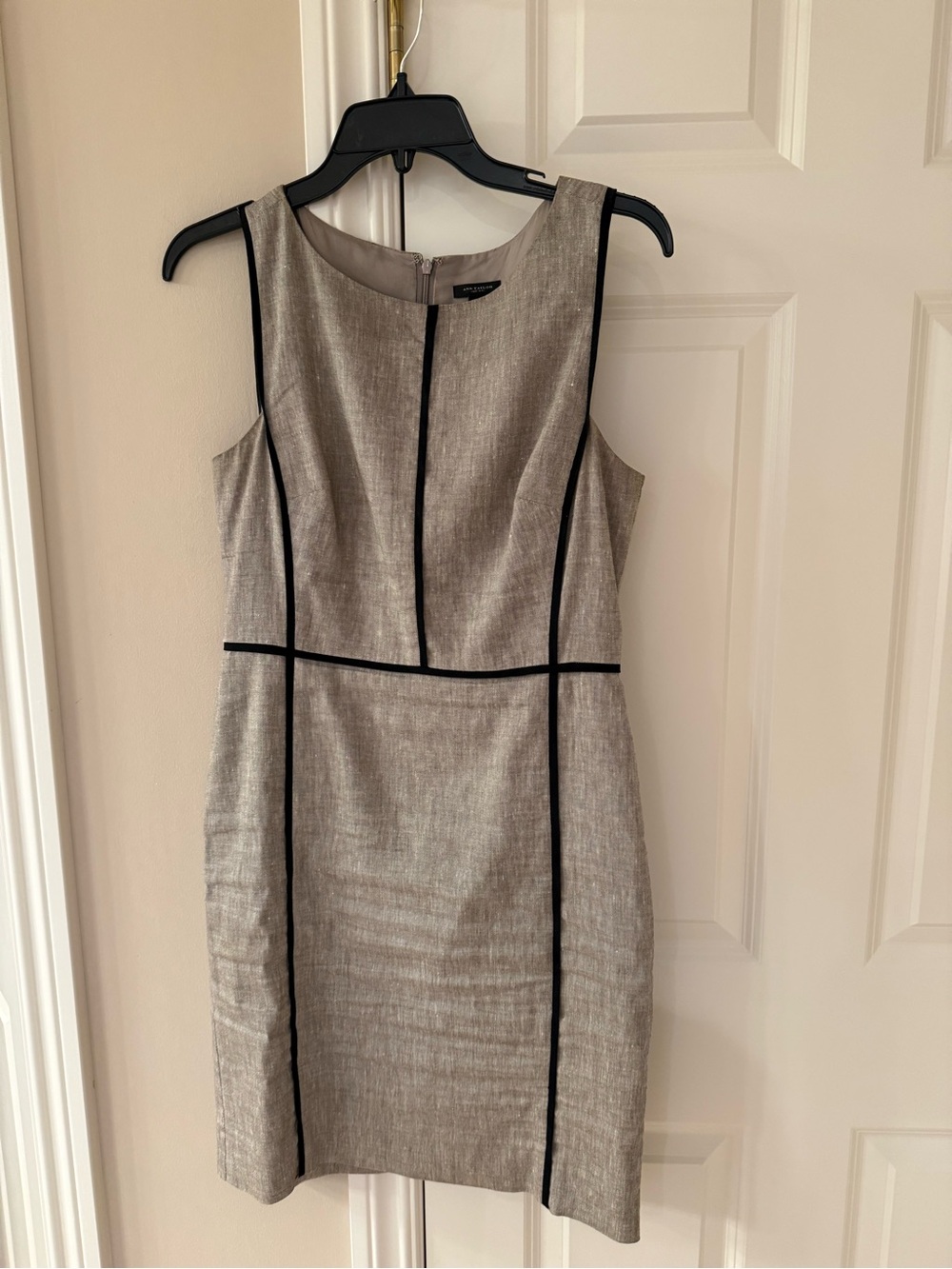 Ann Taylor Gray Sheath Dress with Black Trim